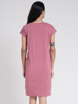 Cotton Drop Shoulder Knitted Dress - Pink