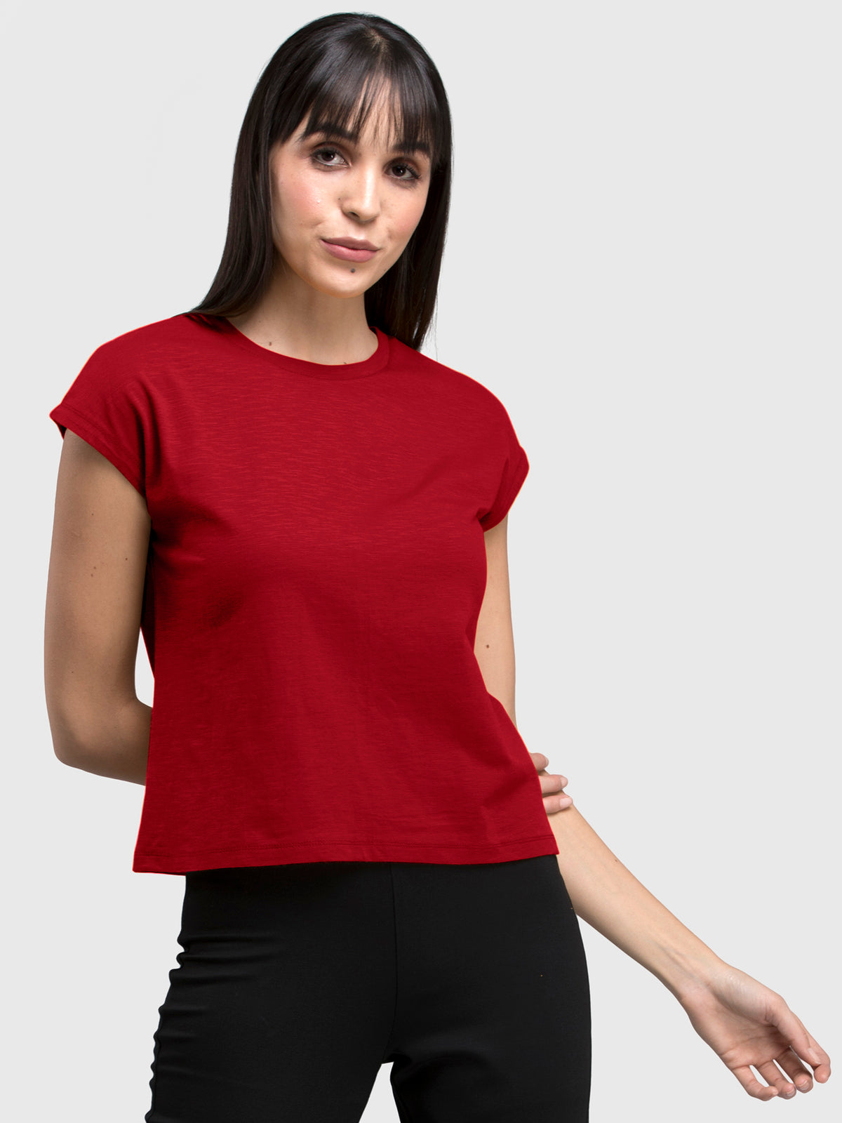 Cotton Drop Shoulder Knitted T Shirt - Red