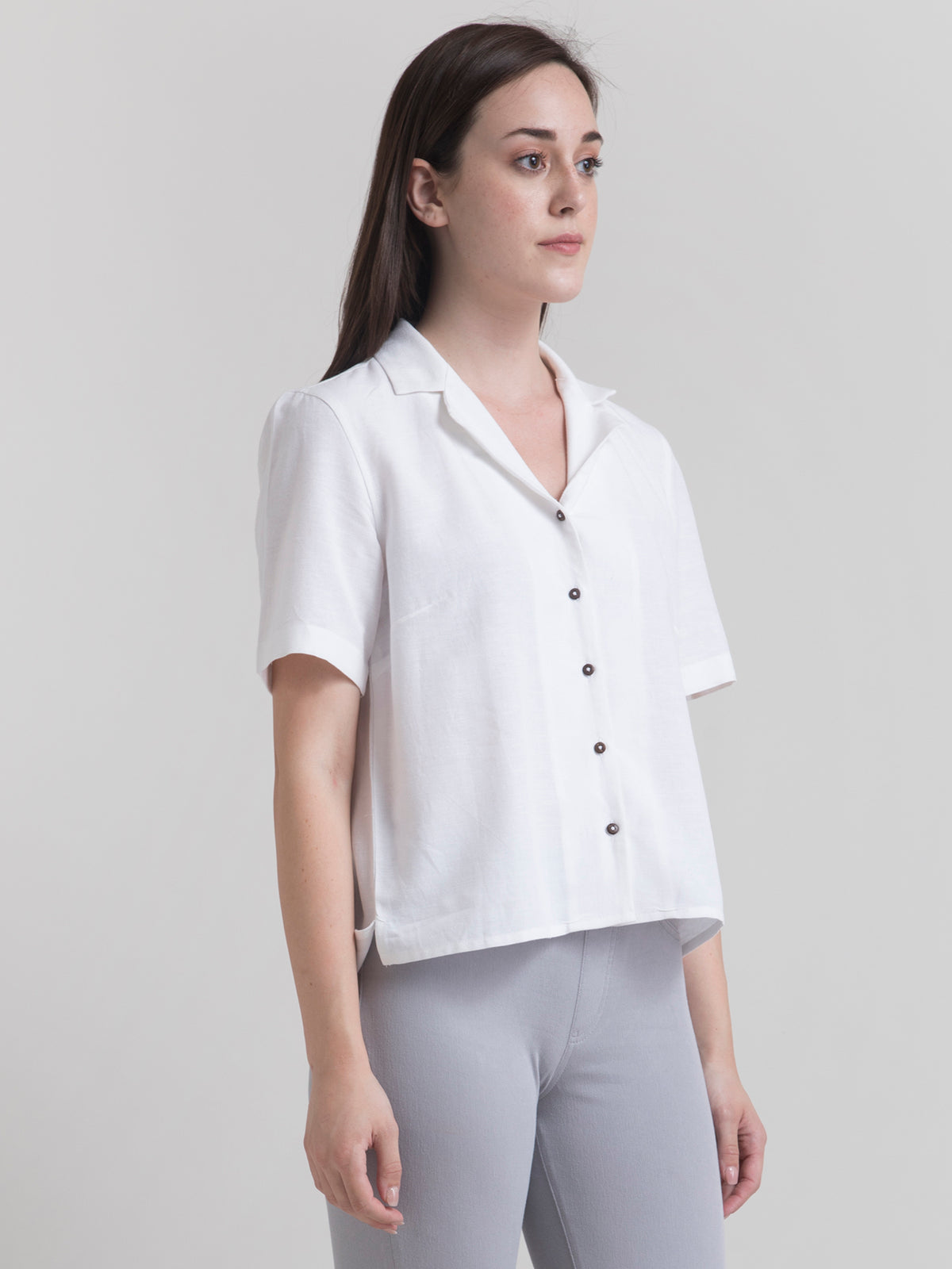 Cotton Notch Lapel Shirt - White