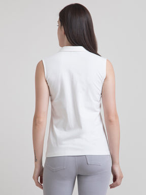 Cotton Sleeveless Knitted Top - White