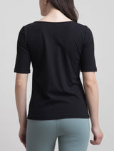 Cotton Square Neck Knitted T Shirt - Black