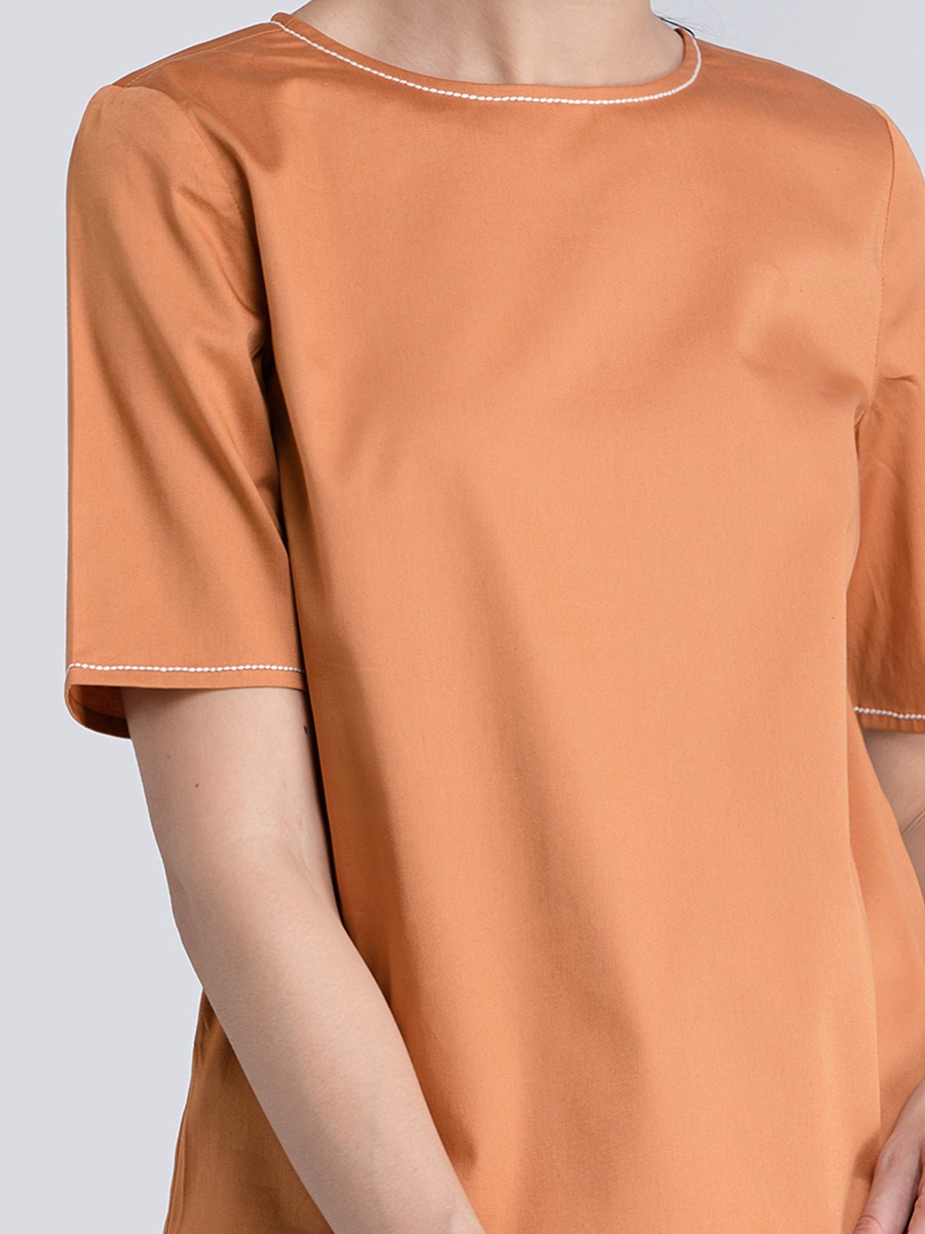 Cotton Satin Stitch Detail Top - Rust