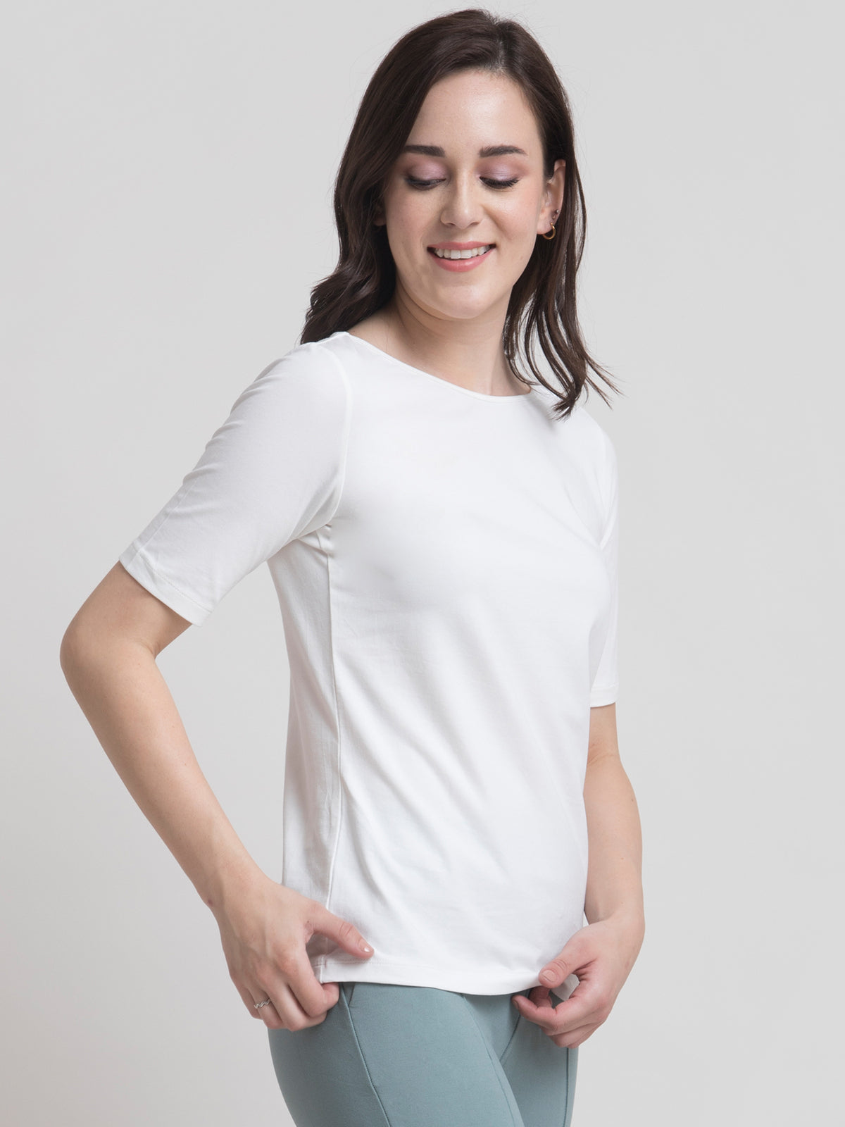 Cotton Boat Neck Knitted T Shirt - White