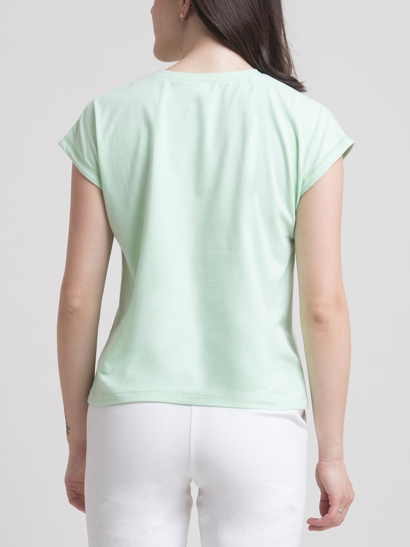 Cotton Round Neck Knitted T Shirt - Mint Green