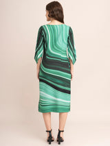 Marble Print Boat Neck Dress - Green