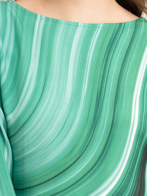 Marble Print Boat Neck Dress - Green