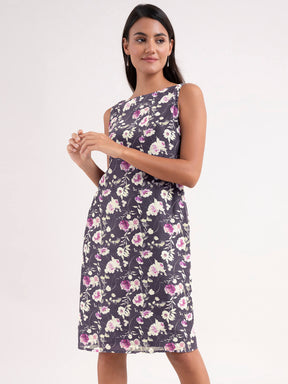 Chanderi Floral Dress - Purple