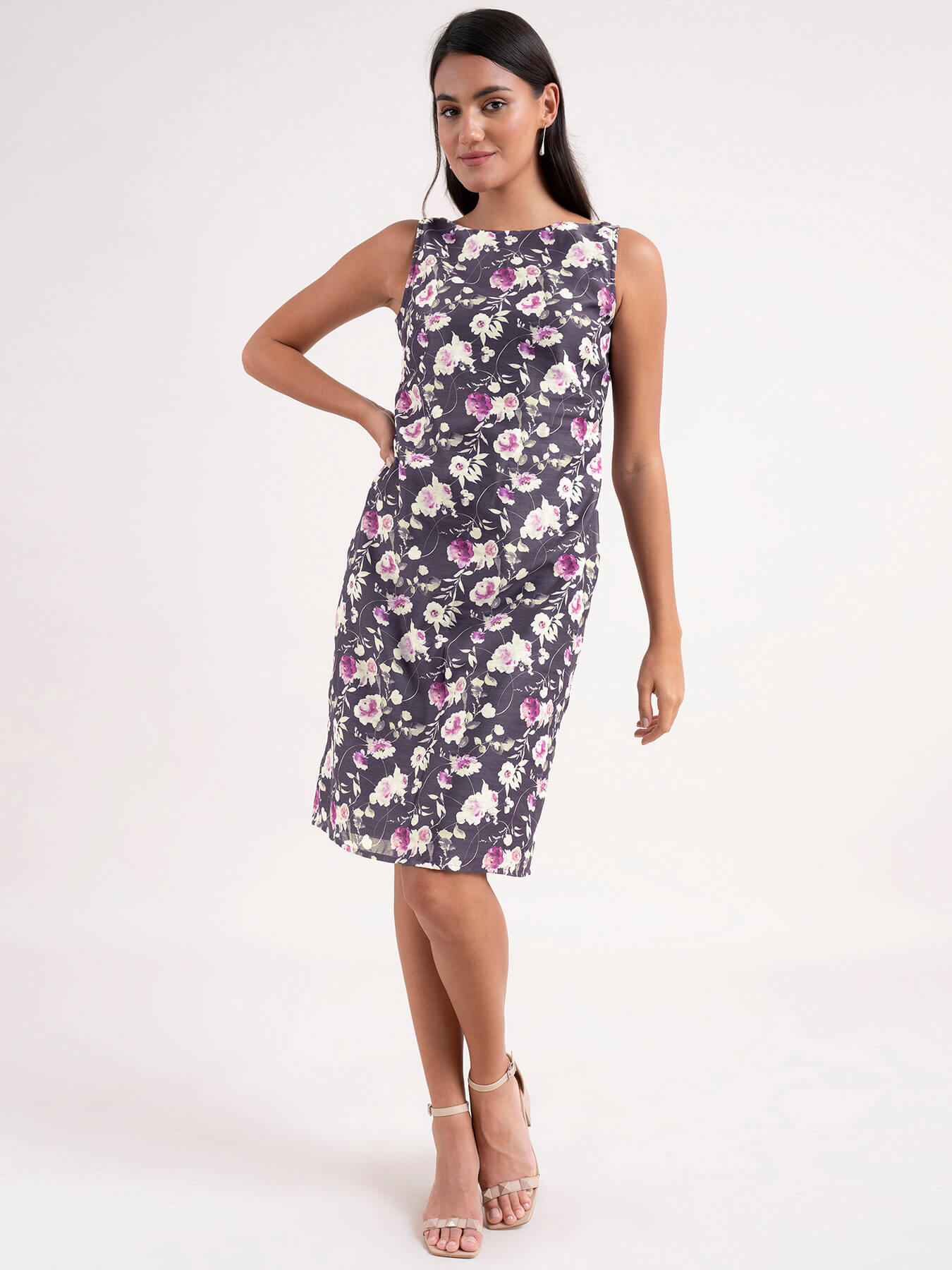 Chanderi Floral Dress - Purple