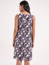 Chanderi Floral Dress - Purple