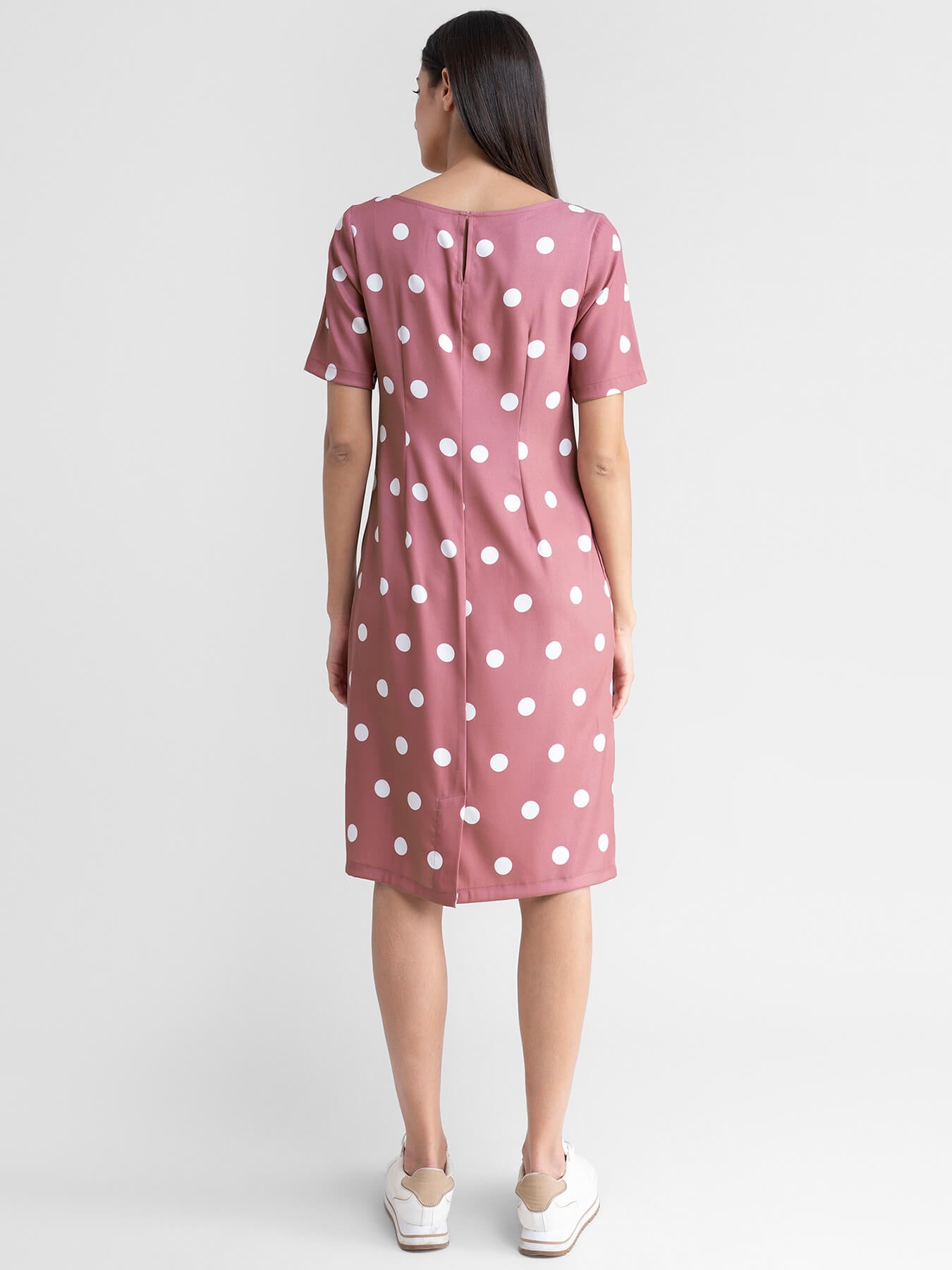 Polka Dot Shift Dress - Dusty Pink