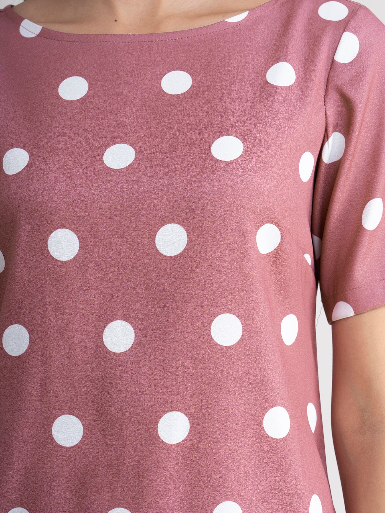 Polka Dot Shift Dress - Dusty Pink