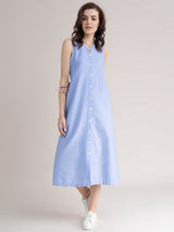 Cotton Button Down Dress- Blue