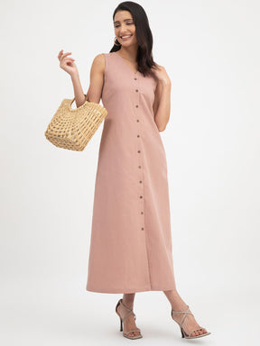 Linen Button Down Dress - Dusty Pink