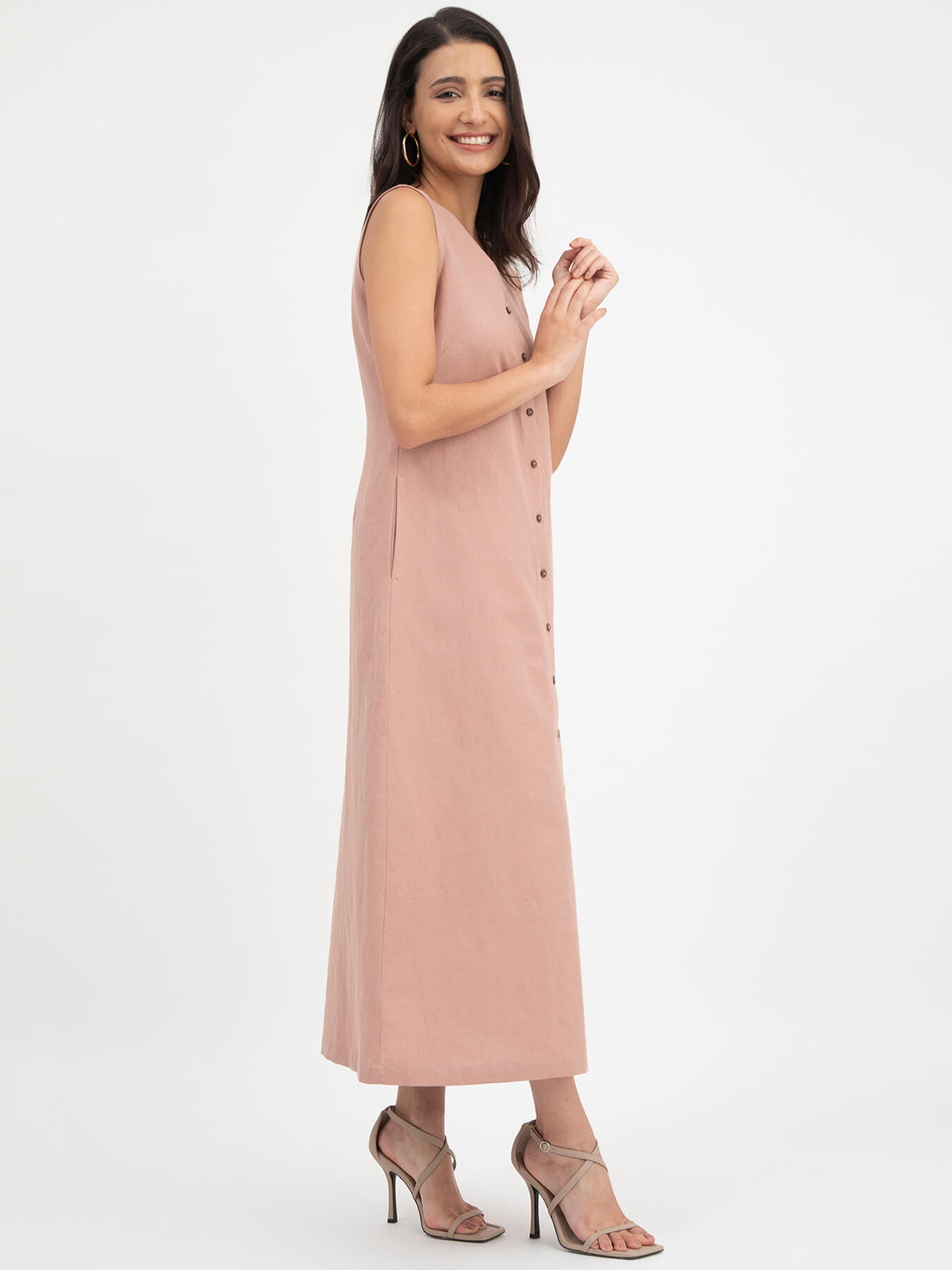 Linen Button Down Dress - Dusty Pink