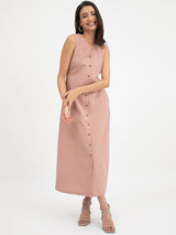 Linen Button Down Dress - Dusty Pink