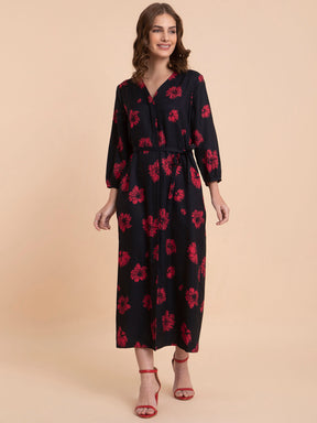 Floral a-line Dress - Black