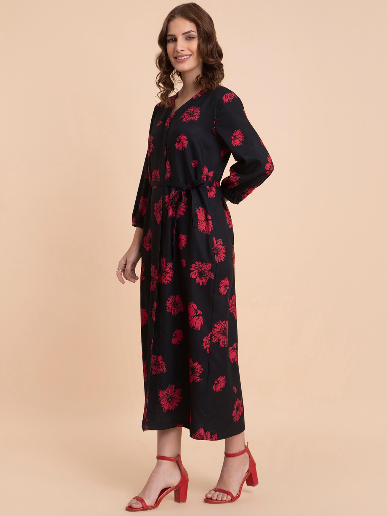 Floral a-line Dress - Black