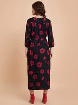 Floral a-line Dress - Black