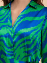 Satin Animal Print A-Line Dress - Royal Blue and Green