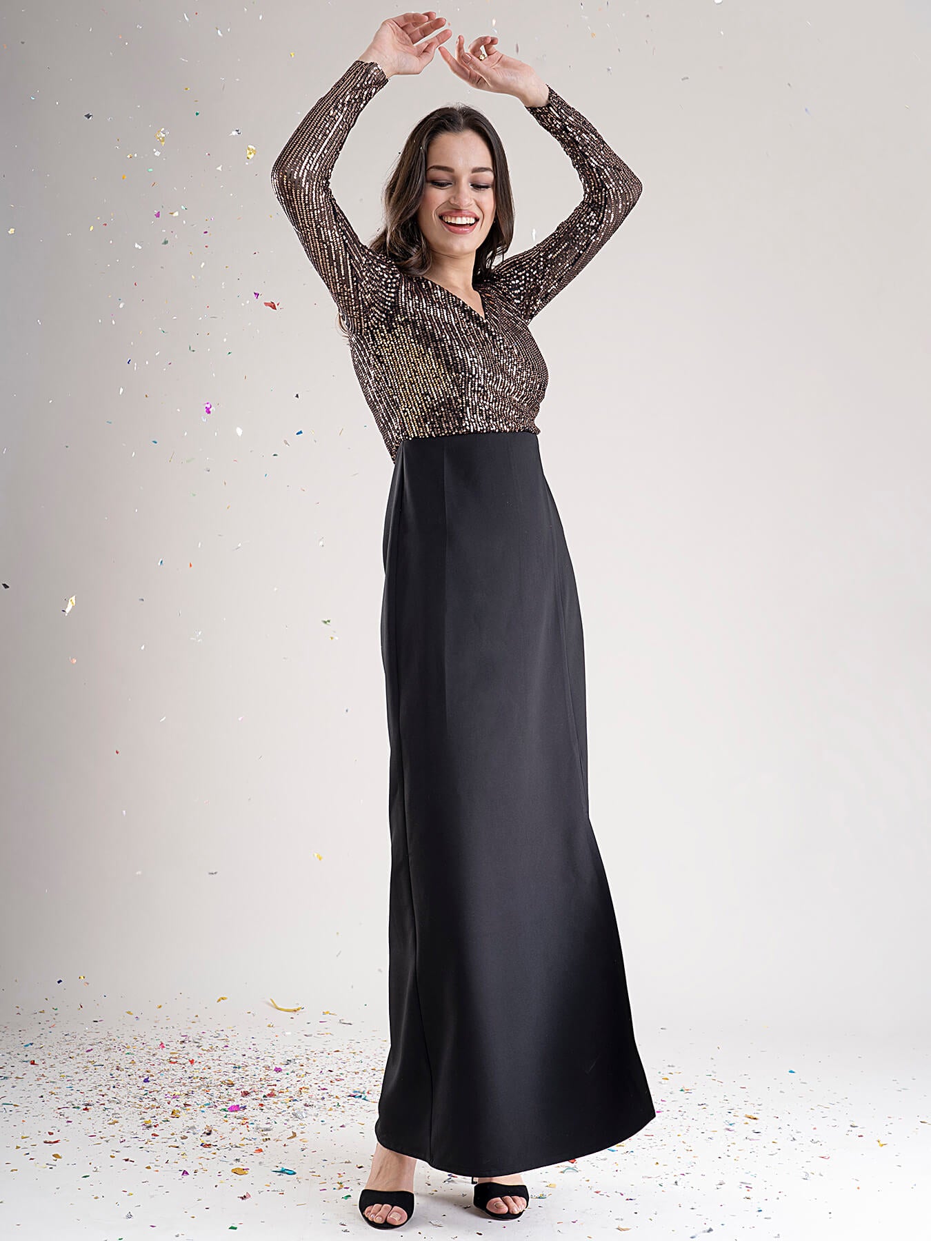Golden Sequin Wrap Maxi Dress - Golden and Black