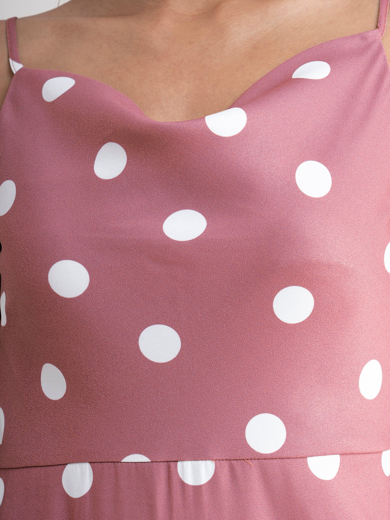 Polka Dot Cowl Neck Dress - Dusty Pink