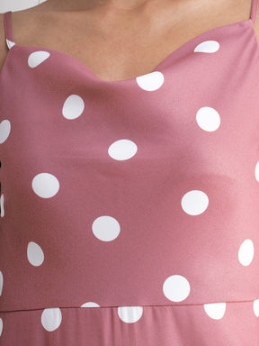 Polka Dot Cowl Neck Dress - Dusty Pink