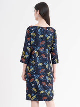 Floral Shift Dress - Navy Blue