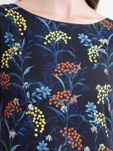 Floral Shift Dress - Navy Blue