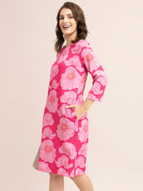 Floral Print Shift Dress - Fuchsia