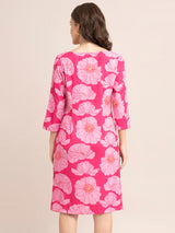 Floral Print Shift Dress - Fuchsia