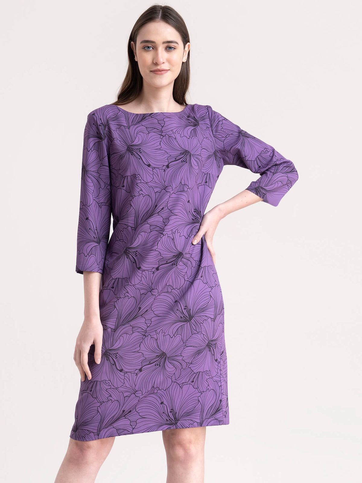 Floral Print Shift Dress - Purple