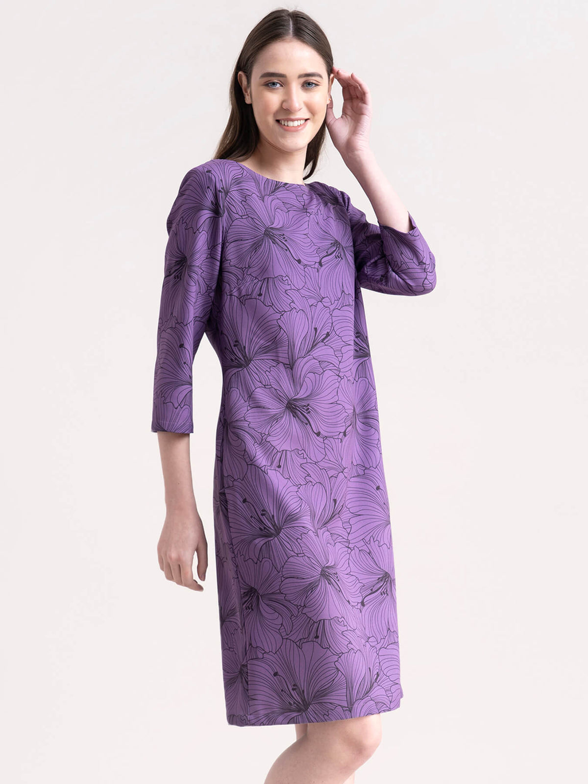 Floral Print Shift Dress - Purple
