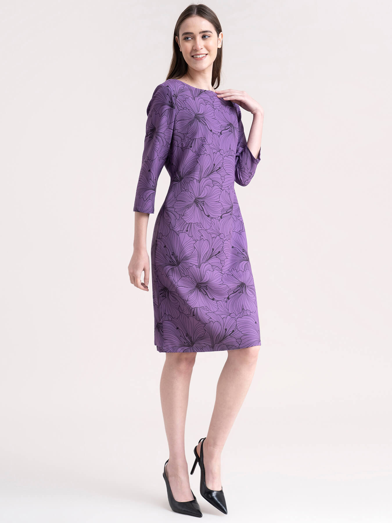 Floral Print Shift Dress - Purple