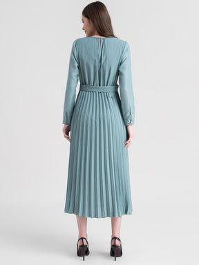 A Line Pleated Dress - Sap Green