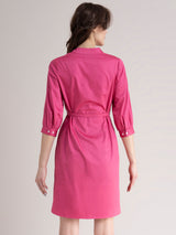 Cotton V Neck Dress- Pink