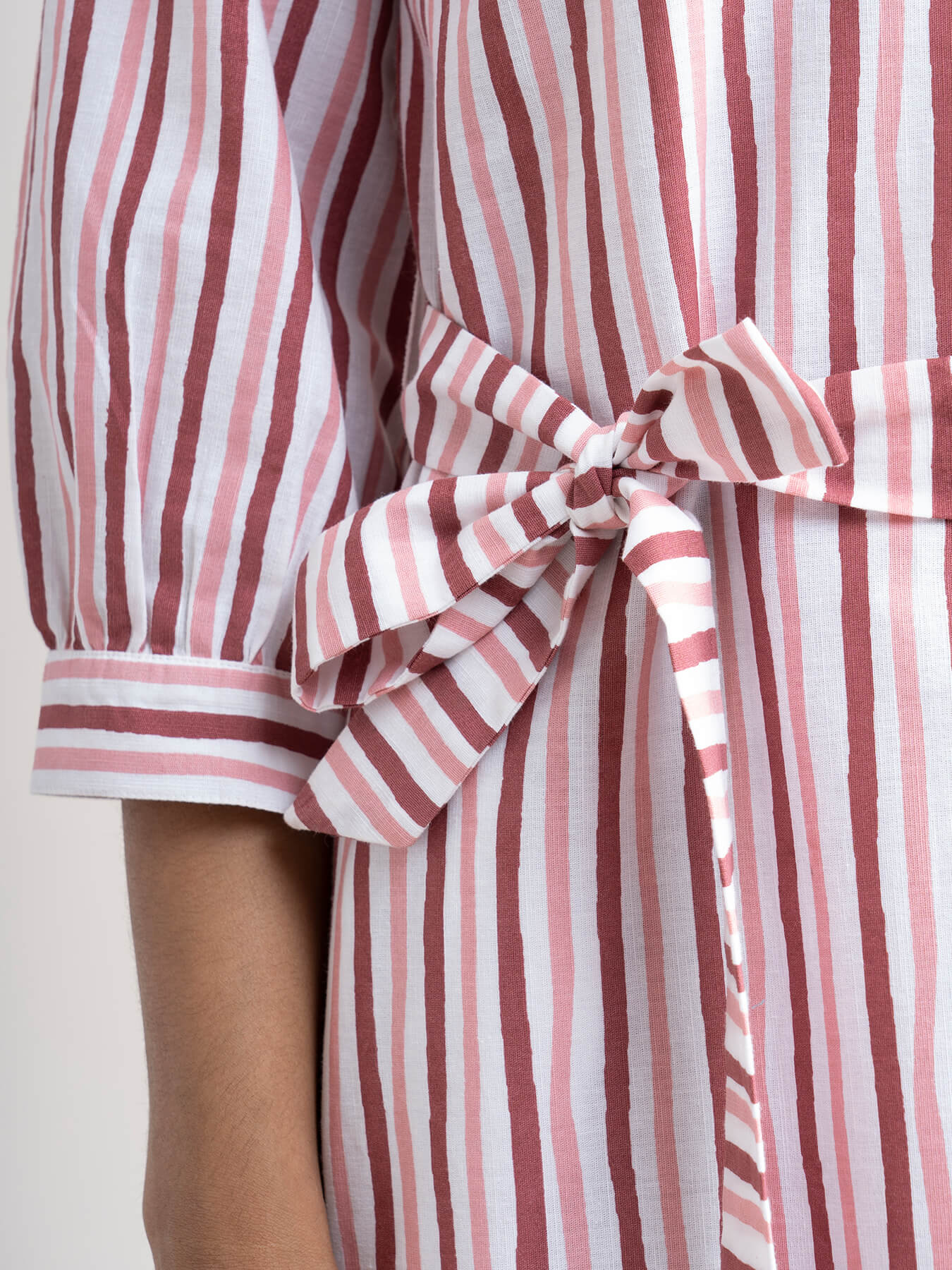 Linen Striped Shift Dress - Pink