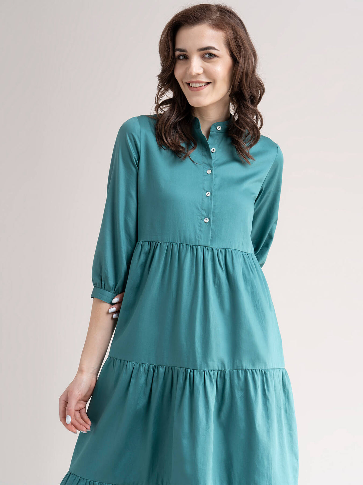 Cotton Tiered dress- Teal