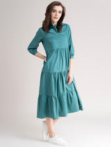 Cotton Tiered dress- Teal