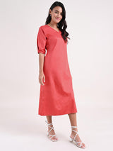 Cotton A Line Dress - Coral Red