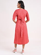 Cotton A Line Dress - Coral Red