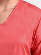 Cotton A Line Dress - Coral Red