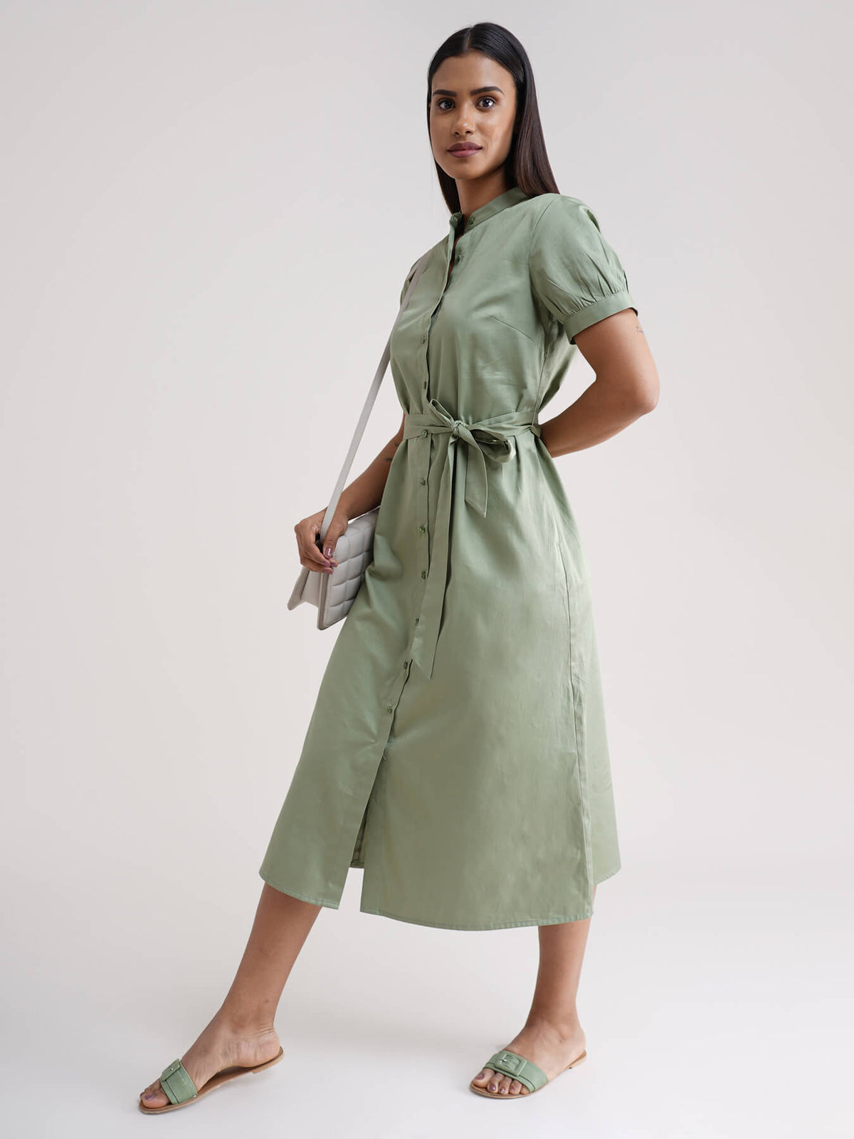 Cotton Shirt Dress - Pista Green