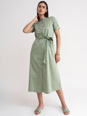 Cotton Shirt Dress - Pista Green