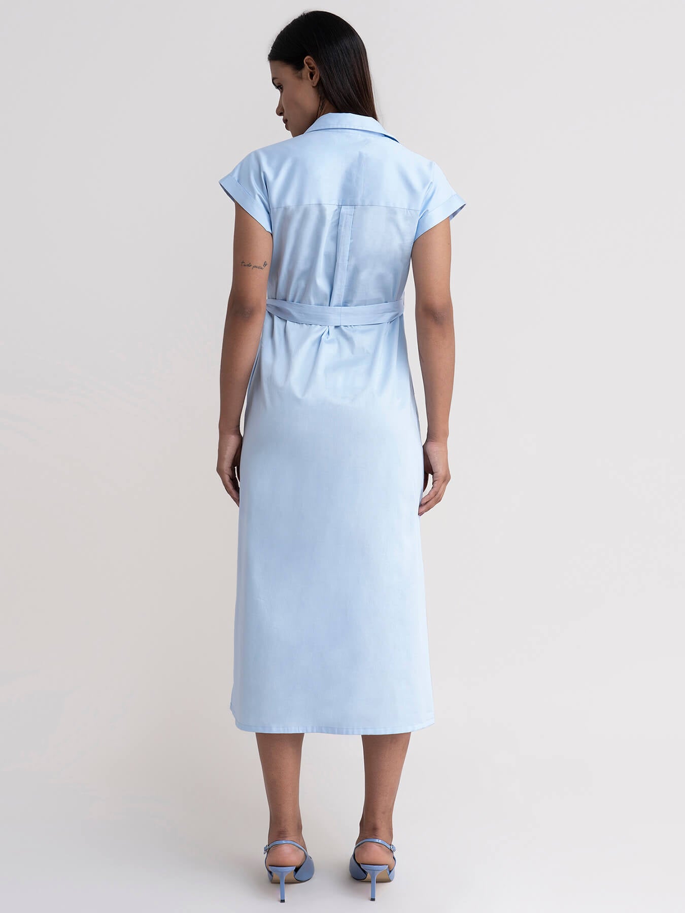 Cotton Shirt Dress - Light Blue