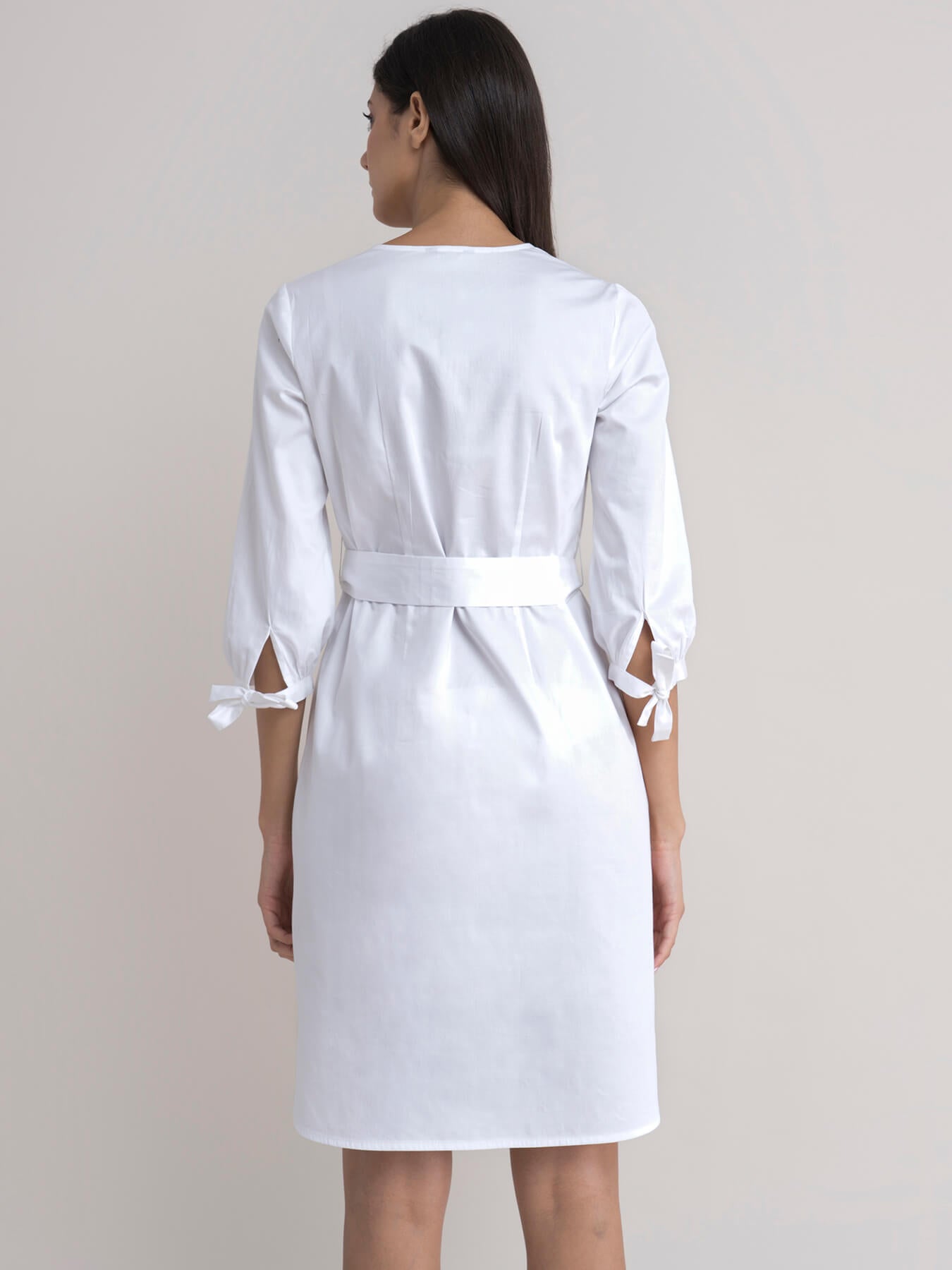 Cotton Mandarin Collar Dress - White