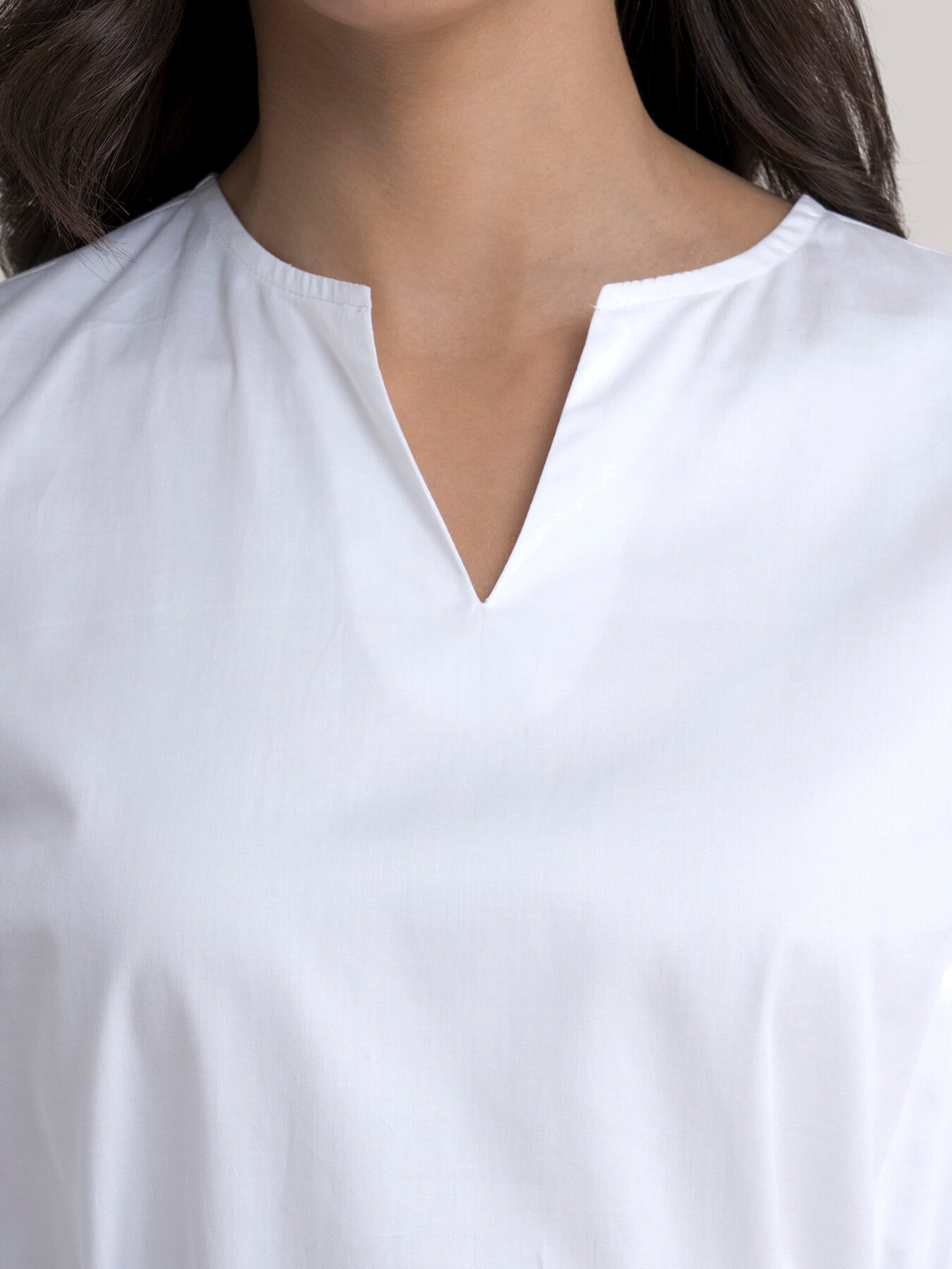 Cotton Mandarin Collar Dress - White