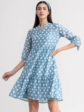 Chanderi Polka Dot Dress - Sap Green