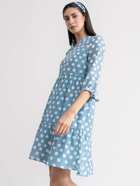 Chanderi Polka Dot Dress - Sap Green