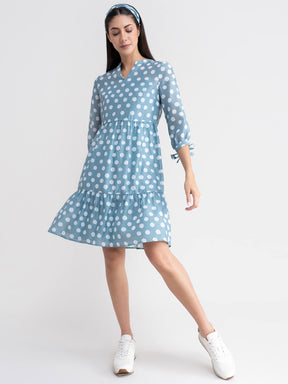 Chanderi Polka Dot Dress - Sap Green