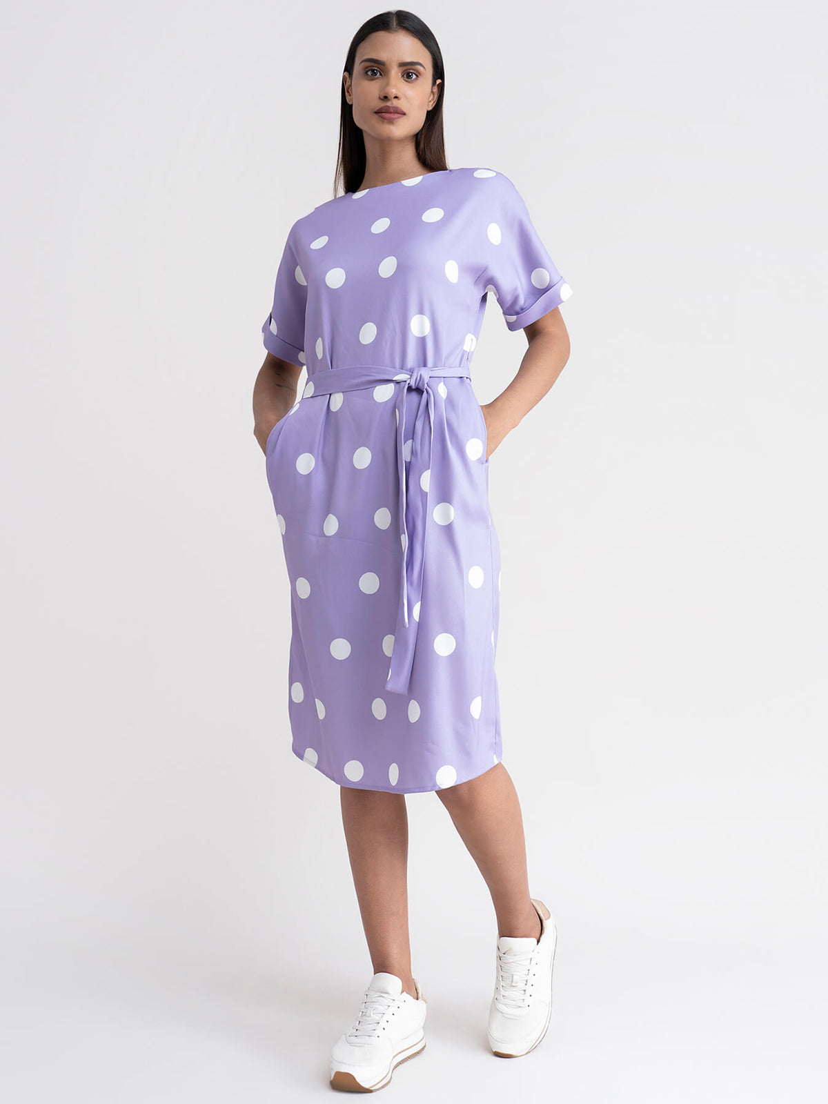 Polka Dot Shift Dress - Lilac